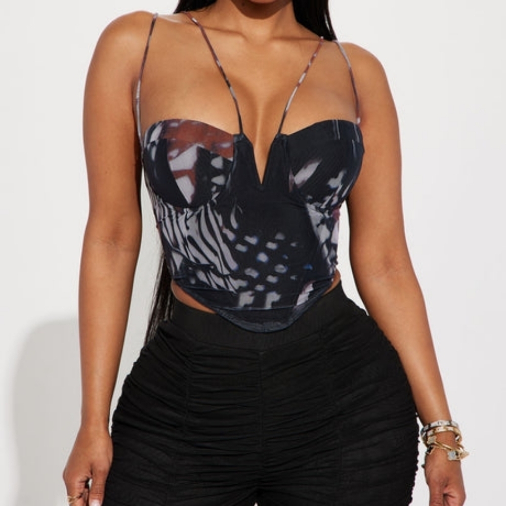 Fashion Nova Anisa Strappy Mesh Corset Top, 3X.